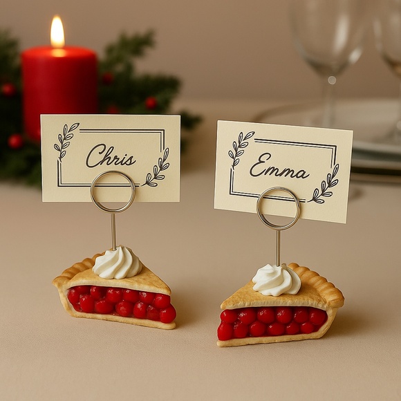 Cherry Pie Place Card Holders Set of 2 – Handmade Ceramic Table Decor Holiday - Picture 1 of 16